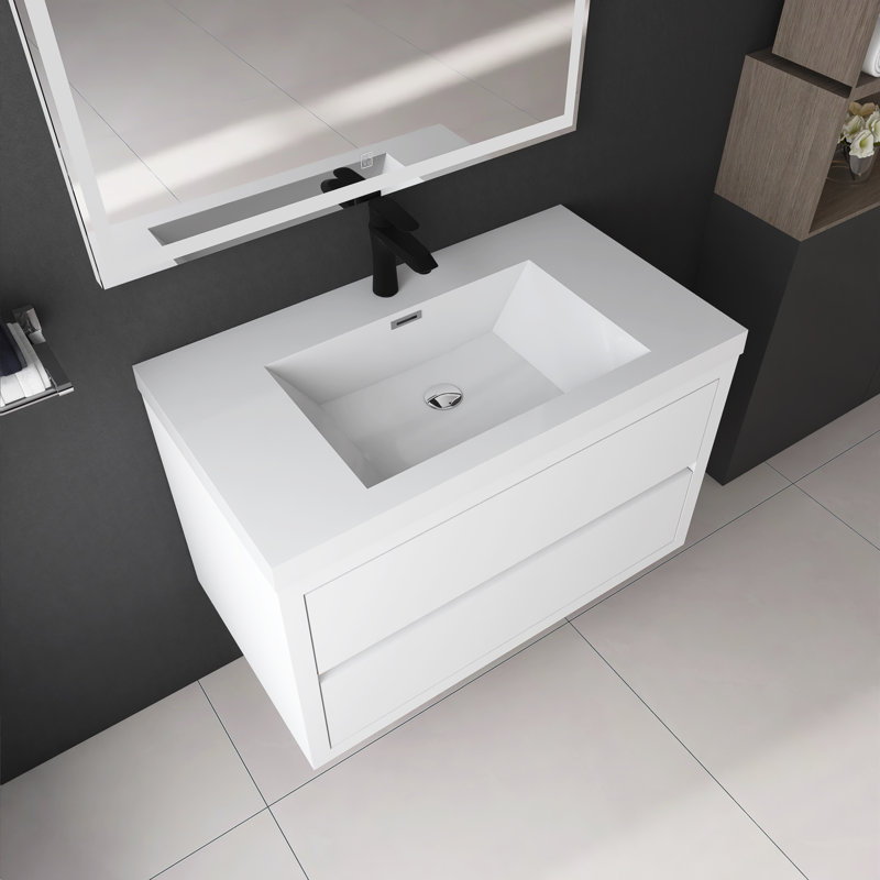 Meuble-lavabo mural 36 po avec lavabo, Blanc