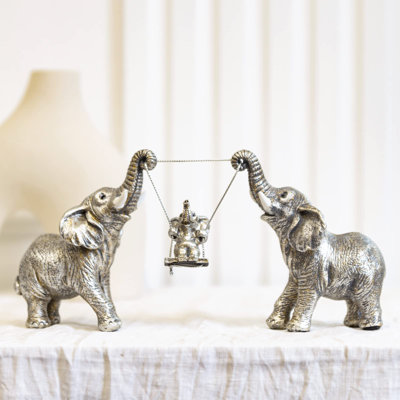 Statue d'éléphant, décor d'éléphant argenté pour les cadeaux, figurines d'éléphant, bonne chance, décorations pour salon, centre de table, tablette, décor de bureau (argent)