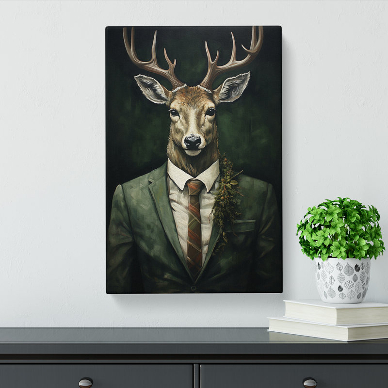 Deer In A Suit No.4 - Print on Canvas, 60cm H x 40cm W x 3cm D