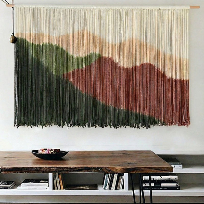 Boho-chic 57''w X35''l Mountain Landscape Macrame Wall Hanging