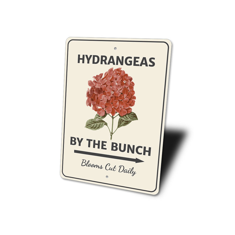 Signe en aluminium «Hydrangeas By The Bunch», H 18 po x l 12 po x P 0,06 po