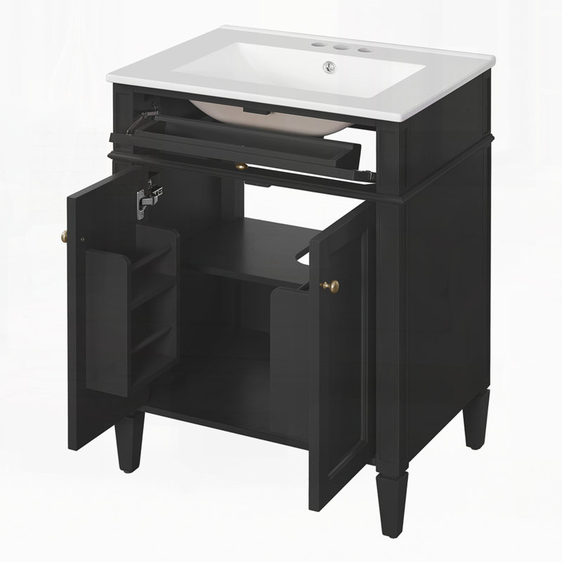 Meuble-lavabo 24 po avec 2 portes et un tiroir basculant, Noir