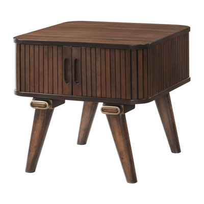 Table de bout en noyer avec porte tambour et tablette intérieure pour le salon 2 portes fixes