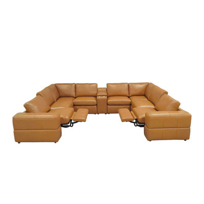 Premium Leather Match Upholstered Large Arms Sectional With Two Recliner Seats
