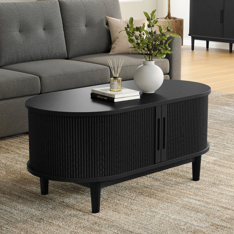 Table basse cannelée avec rangement Leathia, Noir