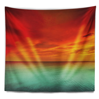 Artiste blue red sunset tapisserie Seashore