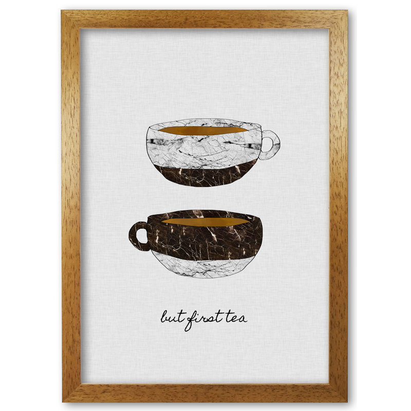 But First Tea - Print, Honey Oak Frame, 60 cm H x 42 cm W x 5 cm D