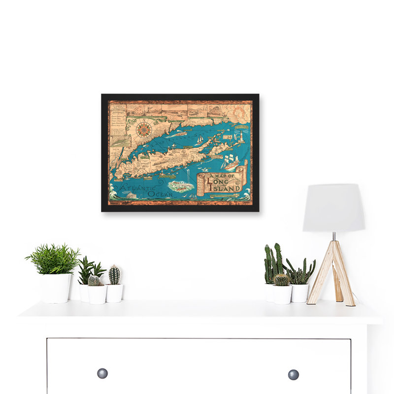 Long Island NY Smith 1933 Pictorial Map History - Single Picture Frame Print