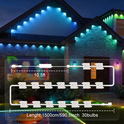 150FT Permanent Outdoor Eaves Lights, Waterproof RGB IC with Smart App & Remote