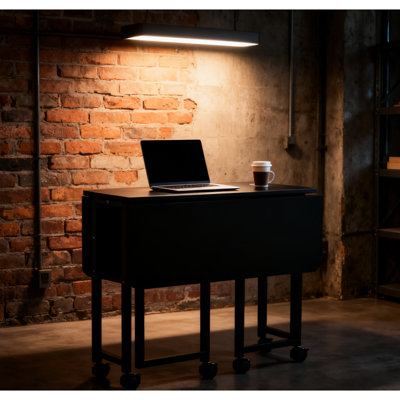 Bureau d'ordinateur pliable 31,5 pouces rectangulaire pour petite chambre à coucher avec tablettes, style mignon, bureau d'étude noir, conception américaine,