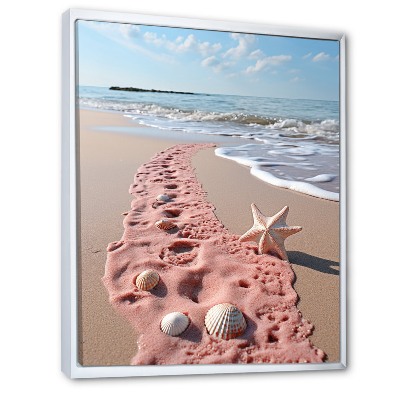Saephan, plage de sable rose I, H 40 po x l 30 po x P 1,5 po, Cadre flottant blanc