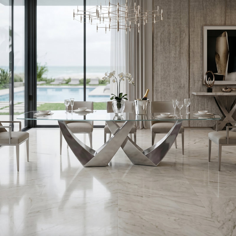 Ezio Glass Dining Table, 29.5" H x 48" W x 96" D