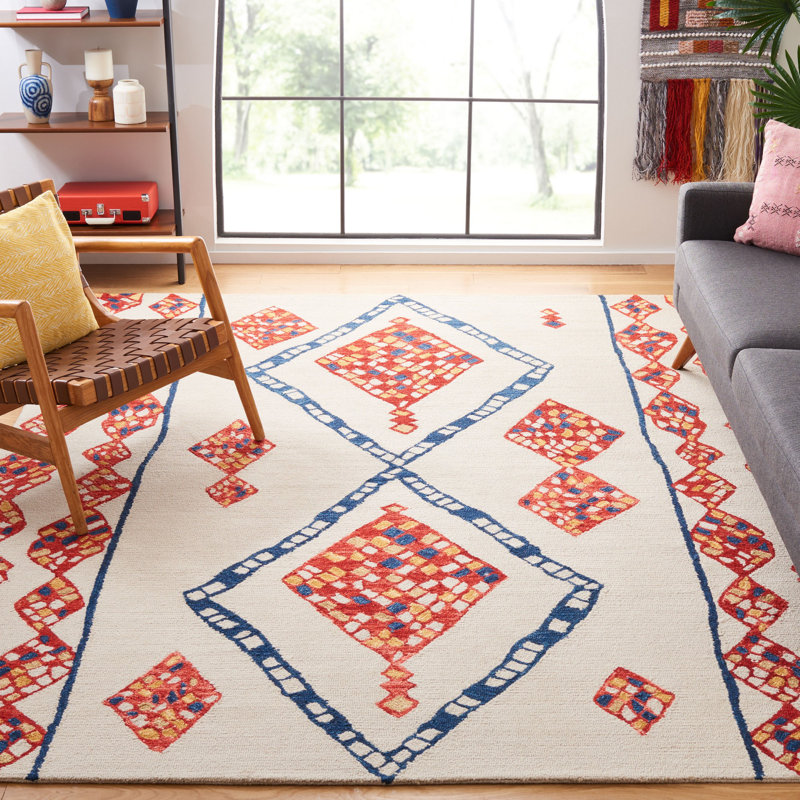 Yeager Hand Tufted Wool Geometric Rug, Rectangle 8' x 10'