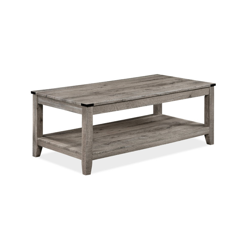 Table de salon rustique gris et brun: table basse rectangulaire et 2 tables de bout carrées en bois