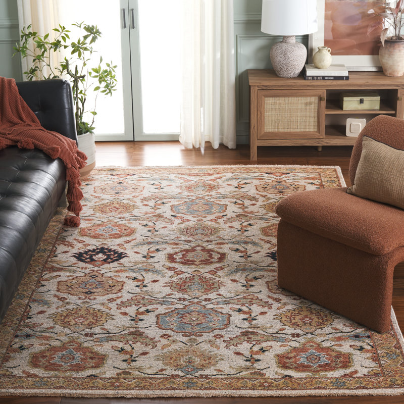 Oriental Hand-Knotted Ivory / Gold Area Rug, Rectangle 6' x 9'