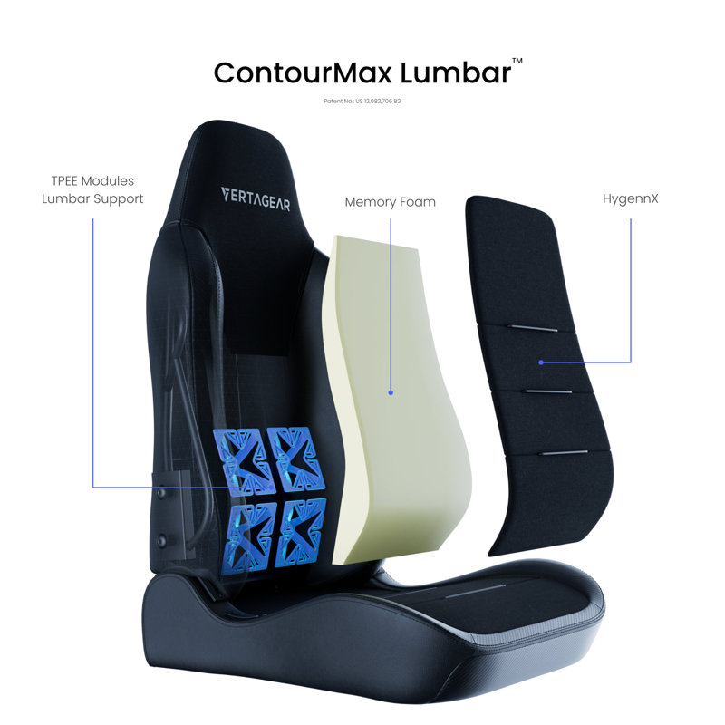 Vertagear Adjustable Reclining Ergonomic Faux Leather Swiveling PC & Racing Game Chair, Carbon Black