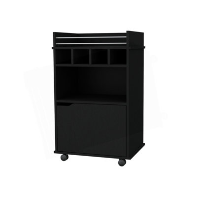 Black 1-Door Bar Cart