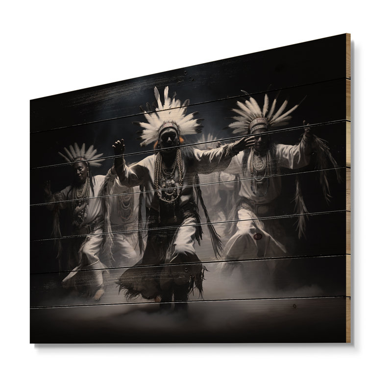 Art amérindien, danse des esprits sur bois, H 30 po x l 40 po x P 0,78 po