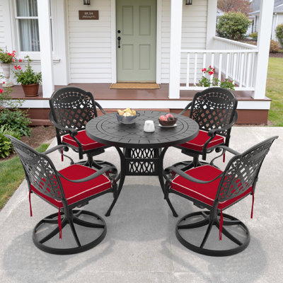 5-Piece Outdoor Cast Aluminum Patio Set – Swivel Dining Chairs with Cushions & Round Table