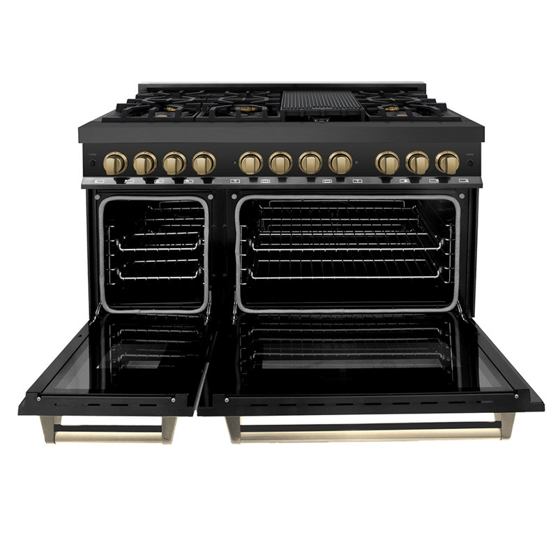 ZLINE Autograph 48" Legacy Dual Fuel Range in Black Stainless Steel, Champagne Bronze