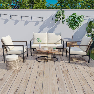 Premium 6-Piece Patio  Furniture Set – Includes Loveseat, 2 Chairs, Footrest & Coffee Table, Durable PE Wicker with Comfortable UV-Resistant Cushions – Perfect for Backyard, Patio or Poolside