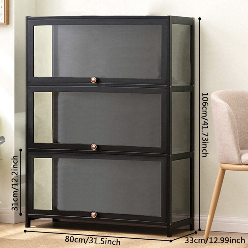 3Tier Bamboo Display Case Figure Model Storage Cabinet Organizer Acrylic Door