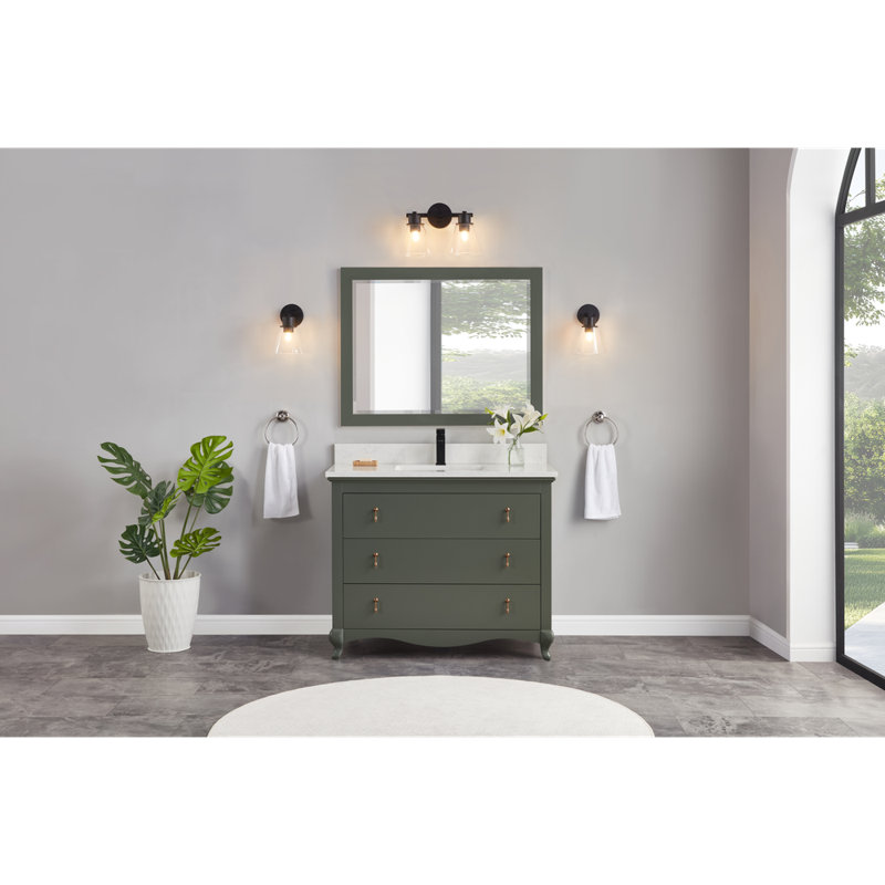 42" Cadet Finish Solid Wood Sink Vanity  With 1' Artificial Stone Top, Pewter Green