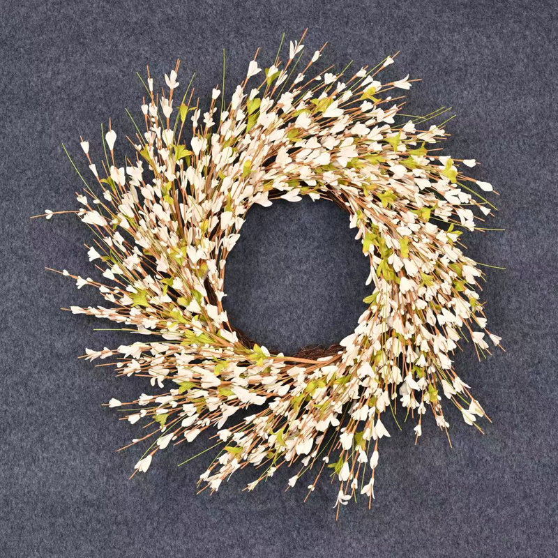 Couronne florale 22 po Forsythia, Blanc