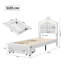 UK & EU Single Princess Bed With LED Crown Headboard & Storage Drawer, Pink & White Faux Leather-1182351090-1186452003