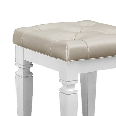 Glamorous Modern Faux Leather Vanity Stool With Wood Frame And Foam Seat For Bedroom Setup, 19.71" Overall Height, 17"x17" Dimensions Button - Cushion by Mercer41