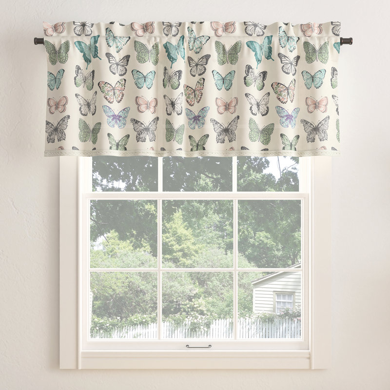 Rasa Butterfly Print Embroidered Trim Window Valance