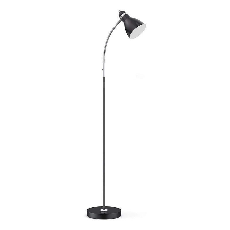 Metal Standing Lamp With Adjustable Gooseneck, Heavy Metal Base Floor Lamp, Reading Pole Lamp, Black, Black