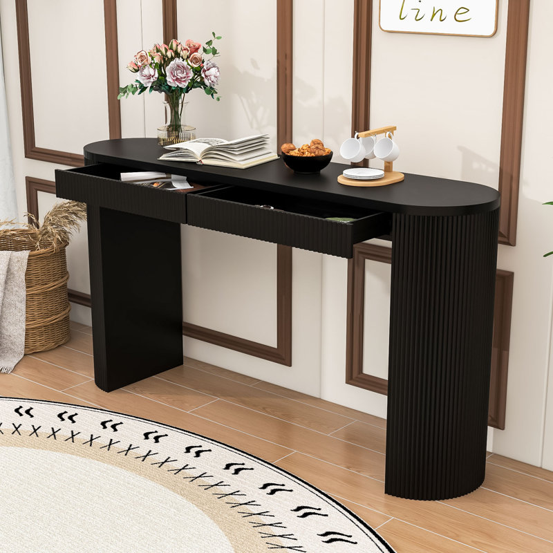 Console rustique avec deux tiroirs, Noir