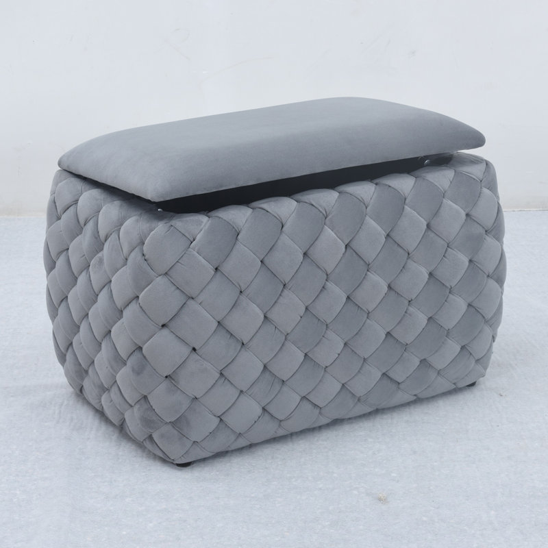 Adamarie 65cm Wide Velvet Rectangle Patchwork Standard Ottoman with Storage, Gray