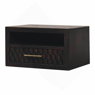 Solid Wood Wall-Mounted Nightstand,Black,1-Shelf,1-Drawers