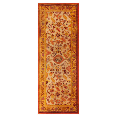 1930s Ivory Floral Antique Donegal Arts & Crafts Carpet 4'6"x9' Knotted Wool Rug