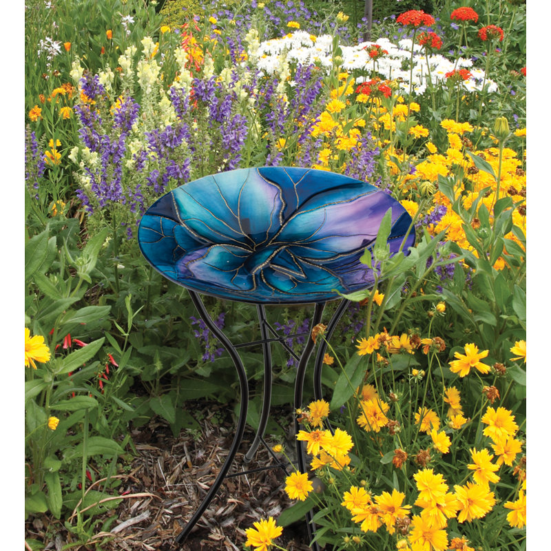 18" Birdbath with Stand - Swirl Blue