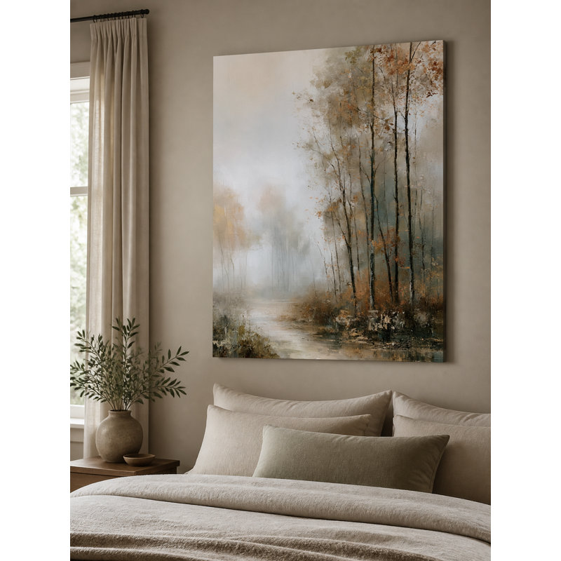 Misty Autumn Riverbank Wrapped Canvas Wall Art, H 40 po x l 30 po x P 1,5 po
