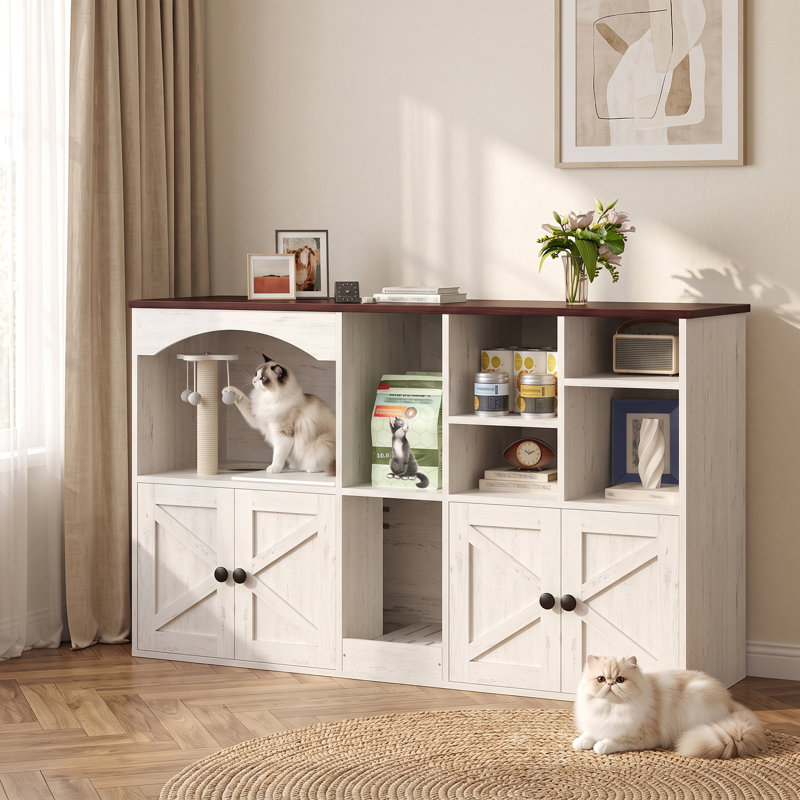 Enceinte de litière double avec rangement pour 2 chats