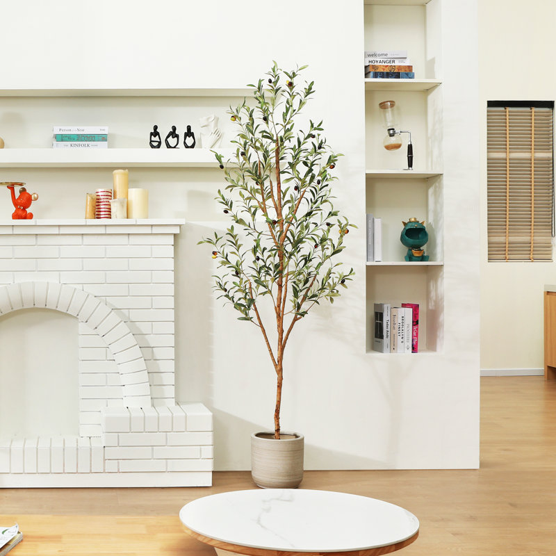 Adcock Artificial Olive Tree Tree in Pot with Realistic Leaves and Natural Trunk, 1, 71" H x 28" W x 28" D