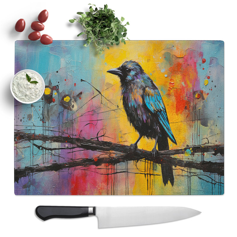 Crow Abstract  Glass Chopping Board