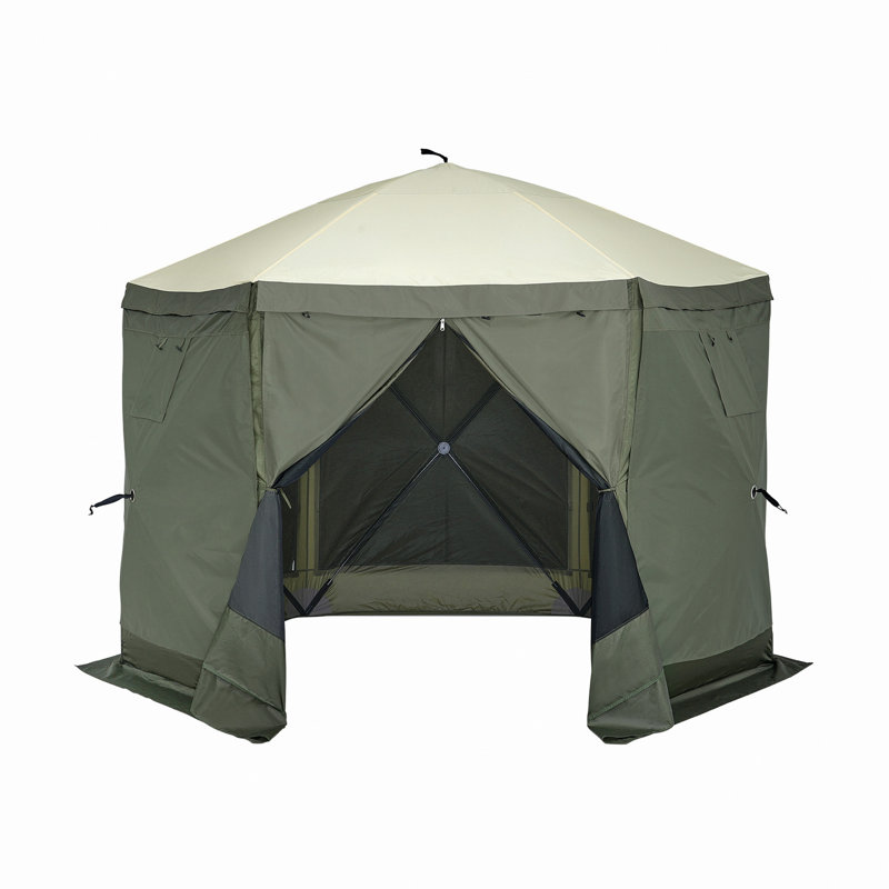 Tente pour abri de jardin Pop Up, abri de soleil avec auvent à 6 côtés avec 6 toiles d'intimité amovibles et fenêtres en filet, tente écran à installation rapide de 10 x 10 pi avec moustiquaire