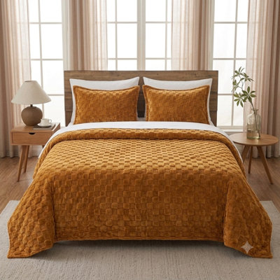 Zera & Velvet Coverlet Set 7 pcs - Caramel, Full Queen