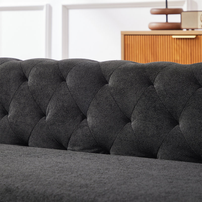 Canapé en chenille trois pièces de style moderne avec deux coussins et pieds en plastique, Chenille noir