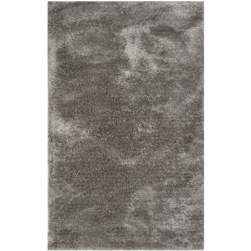Tapis à poil long fabriqué à la main argenté Sanisha, Rectangle 5 pi x 8 pi