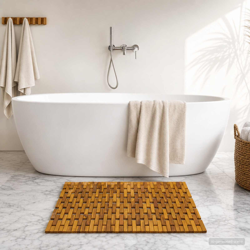 Bath Mats Natural Solid Acacia Wood Bathroom Rugs Decorative Home Patio