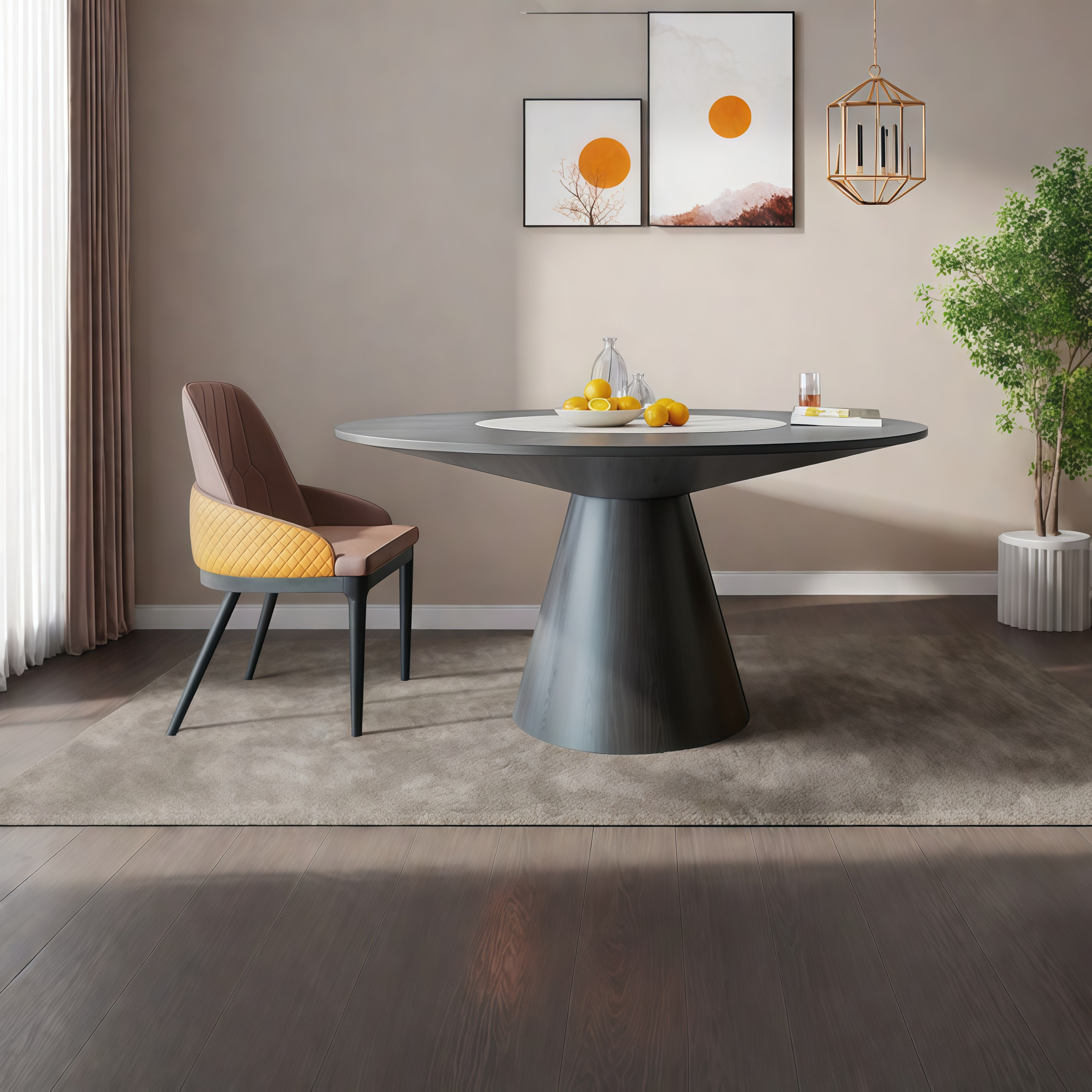 Orren Ellis Round Black Solid Wood Dining Tables with Turntable | Wayfair