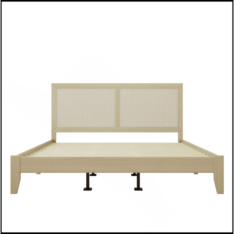 Solid Wood Platform Bed With Rattan, King