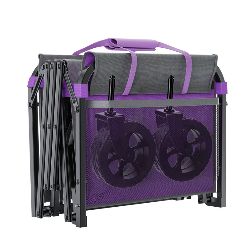 Chariot tout-en-un pliant avec roues larges convertibles avec ouverture latérale, laisse pour chien, siège et rangement, capacité de 220 lb - Mauve