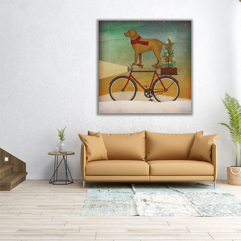 «Yellow Lab On Bike Christmas», reproduction d'art sur toile, H 12 po x l 12 po